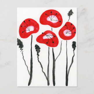 Moderne Rote Pfoten Aquarellblumen Postkarte