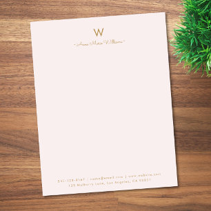 Moderne Röte-Pink-Gold-Schrift-Monogramm Briefbogen