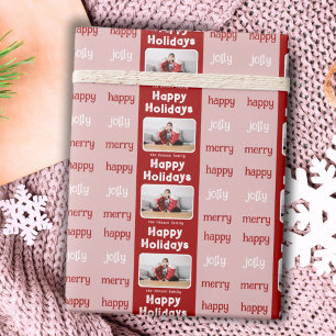 Moderne rote pinke Familienfoto-Weihnachtsfreude Geschenkpapier