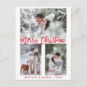 Moderne Rote Pinselschrift Frohe Weihnachtszeit Fo Postkarte (Vorderseite)
