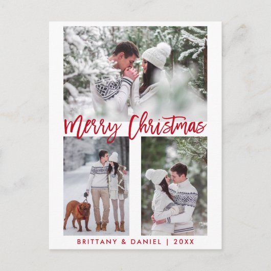 Moderne Rote Pinselschrift Frohe Weihnachtszeit Fo Postkarte (Vorderseite)