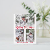 Moderne Rote Pinselschrift Frohe Weihnachtszeit Fo Postkarte (Stehend Vorderseite)