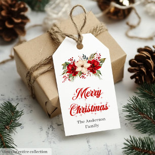 Moderne rote Poinsettia-Weihnachtsgeschenk-Anhänge Geschenkanhänger