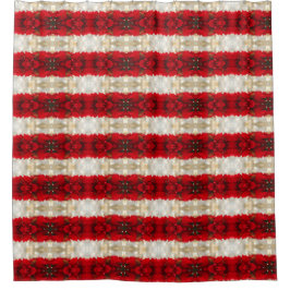 Moderne rote Poinsettien und Streifen aus weißem L Duschvorhang