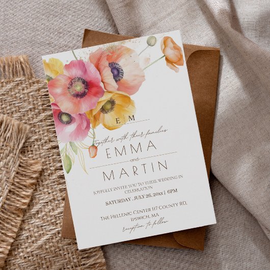 Moderne Rote Poppies Blumenhochzeit Einladung