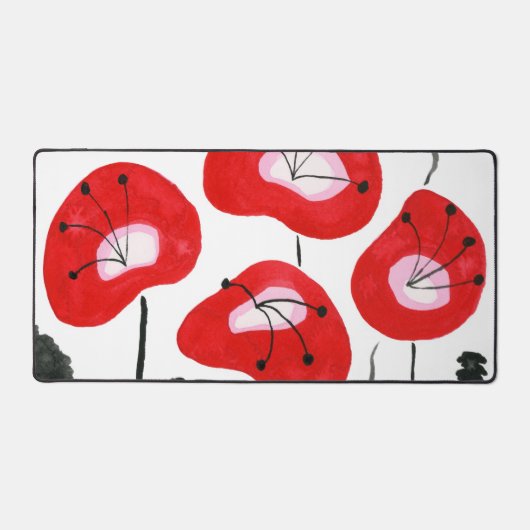 Moderne Rote Poppies mit moderner Wasserfarbe Stil Schreibtischunterlage (Vorderseite)