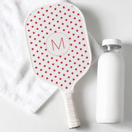 Moderne rote Punkte-Muster Süße Anfangsmonogramm Pickleball Schläger