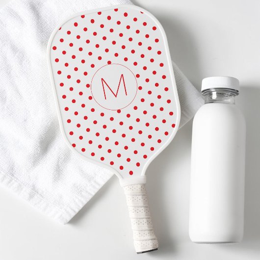 Moderne rote Punkte-Muster Süße Anfangsmonogramm Pickleball Schläger
