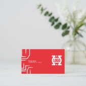 Moderne rote RedTech-Leiterplatten-QR-Code-Visiten Visitenkarte (Stehend Vorderseite)