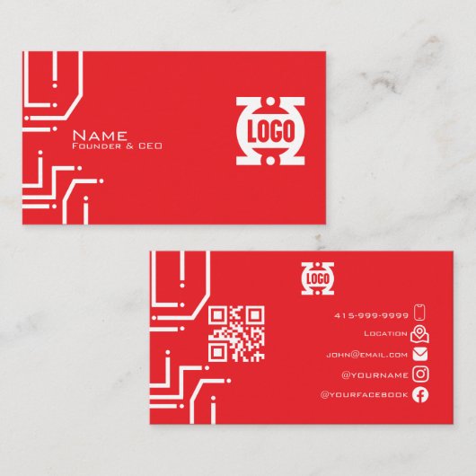 Moderne rote RedTech-Leiterplatten-QR-Code-Visiten Visitenkarte (Vorne/Hinten)