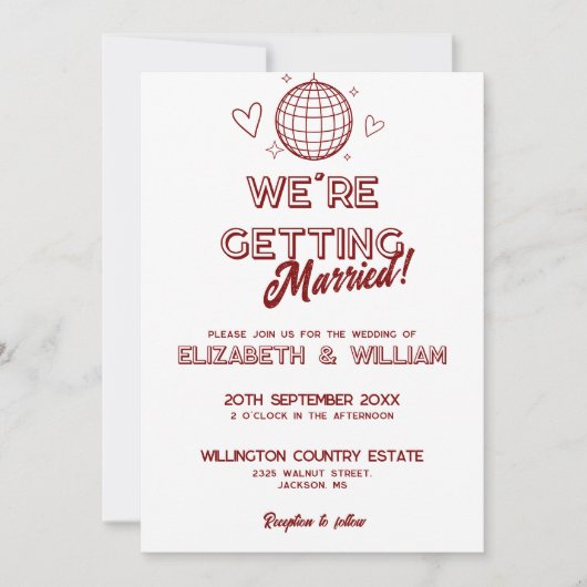 Moderne Rote Retro Disco Einladung (Vorderseite)