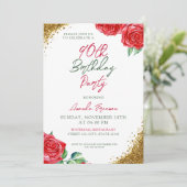 Moderne Rote Rose 90. Geburtstag Einladung (Stehend Vorderseite)