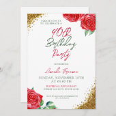 Moderne Rote Rose 90. Geburtstag Einladung (Vorne/Hinten)
