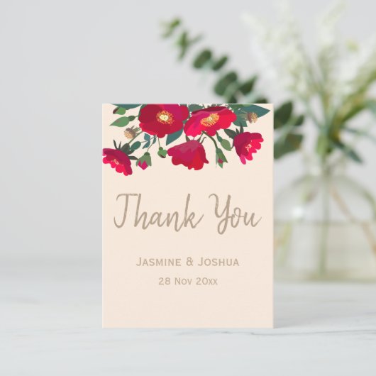 Moderne rote Rose danke Postkarte (Stehend Vorderseite)