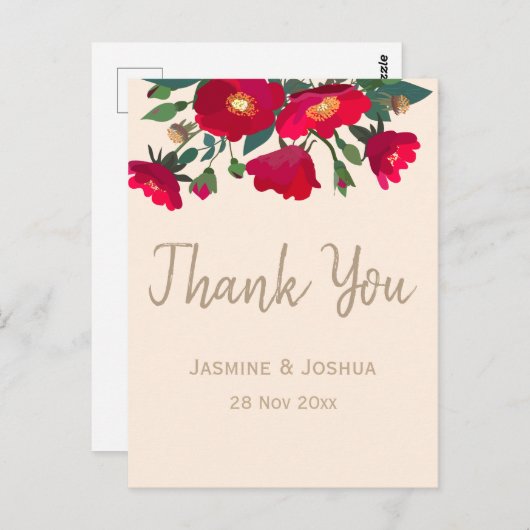 Moderne rote Rose danke Postkarte (Vorne/Hinten)