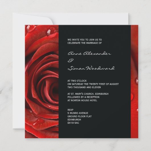 Moderne Rote Rose Hochzeitseinladung Einladung (Vorderseite)