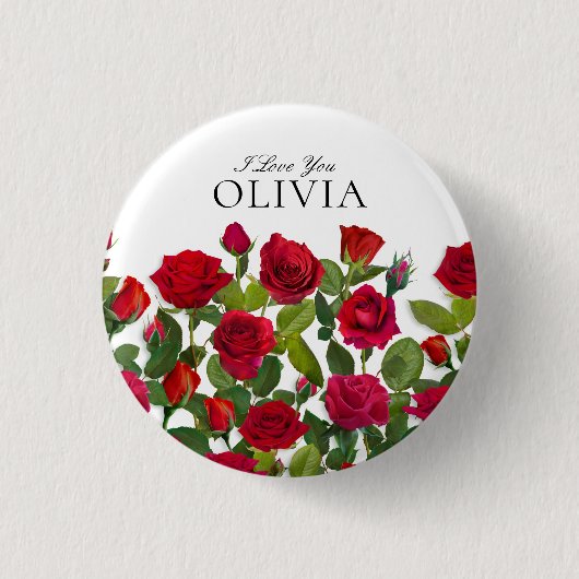 Moderne rote Rose Minimalistischer Name Ich liebe Button (Vorderseite)