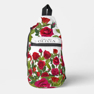 Moderne rote Rose Minimalistischer Name Ich liebe Crossbody Bag