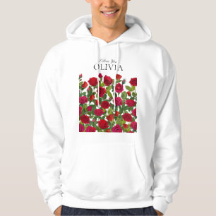 Moderne rote Rose Minimalistischer Name Ich liebe Hoodie