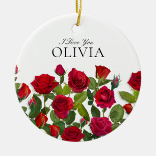 Moderne rote Rose Minimalistischer Name Ich liebe Keramik Ornament