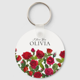 Moderne rote Rose Minimalistischer Name Ich liebe  Schlüsselanhänger