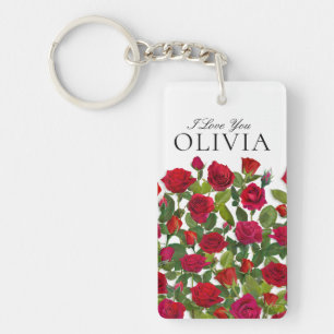 Moderne rote Rose Minimalistischer Name Ich liebe Schlüsselanhänger