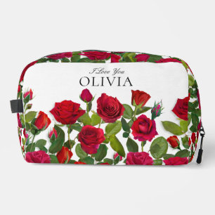Moderne rote Rose Minimalistischer Name Ich liebe Waschbeutel