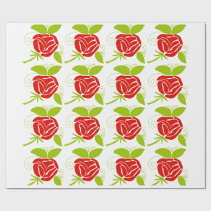 Moderne rote Rose und grünes Blattmuster-Einwickel Geschenkpapier