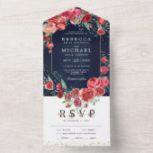 Moderne Rote Rosen Blumenmarinebräu All In One Einladung (Innen Boden)