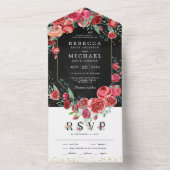 Moderne Rote Rosen Blumenschwarz Hochzeit All In One Einladung (Innen Boden)