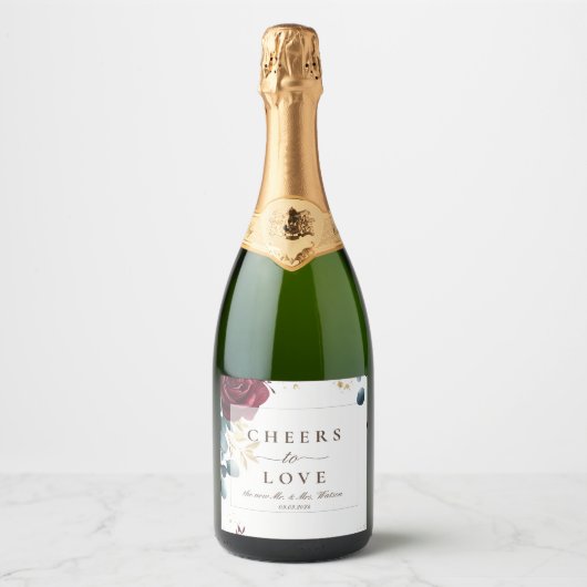 Moderne Rote Rosen Frühjahrssommer Schaumweinetikett (Vorderseite)