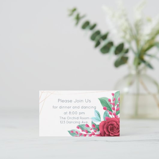 Moderne Rote Rosen für Blumenhochzeiten Begleitkarte (Stehend Vorderseite)