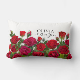 Moderne rote Rosen Garten Minimalist Name Lendenkissen