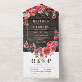 Moderne Rote Rosen Hochzeit von Barnholz All In One Einladung (Innen Boden)