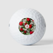 Moderne rote Rosen mit Monogramm Golfball (Vorderseite)