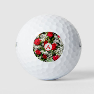 Moderne rote Rosen mit Monogramm Golfball