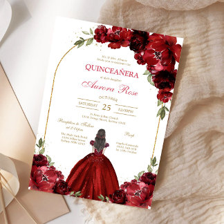 Moderne rote Rosenblumen-Quinceanera-Einladung Einladung