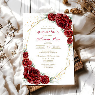 Moderne rote Rosenblumen-Quinceanera-Einladung Einladung