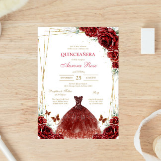 Moderne rote Rosenblumen-Quinceanera-Einladung Einladung