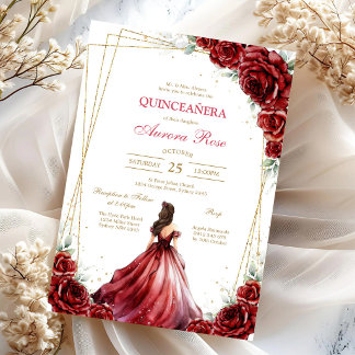 Moderne rote Rosenblumen-Quinceanera-Einladung Einladung