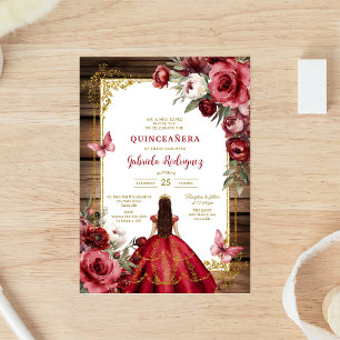 Moderne rote Rosenblumen-Quinceanera-Einladung Einladung