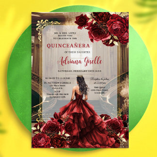 Moderne rote Rosenblumen-Quinceanera-Einladung Einladung