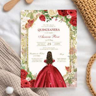 Moderne rote Rosenblumen-Quinceanera-Einladung Einladung