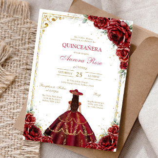 Moderne rote Rosenblumen-Quinceanera-Einladung Einladung