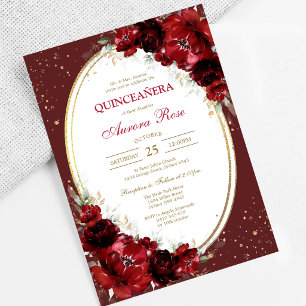 Moderne rote Rosenblumen-Quinceanera-Einladung Einladung