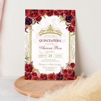 Moderne rote Rosenblumen-Quinceanera-Einladung Einladung
