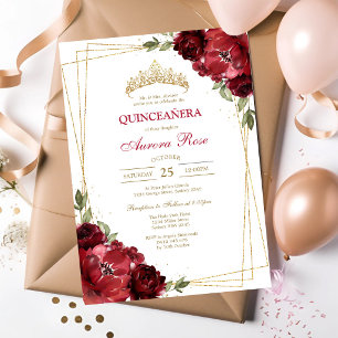 Moderne rote Rosenblumen-Quinceanera-Einladung Einladung