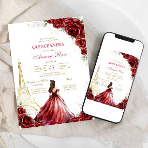 Moderne rote Rosenblumen-Quinceanera-Einladung Einladung