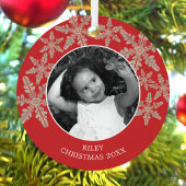 Moderne Rote Rustikale Schneeflocke 2 Foto Chic Ho Ornament Aus Metall