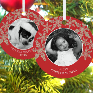 Moderne Rote Rustikale Schneeflocke 2 Foto Chic Ho Ornament Aus Metall